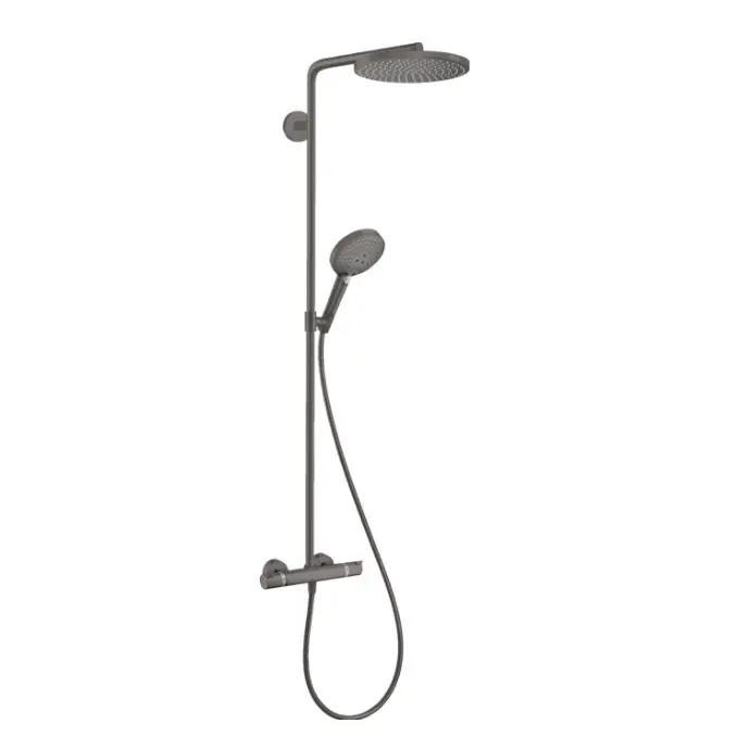 Hansgrohe Raindance S - dušas komplekts ar termostatu, diametrs 24 cm, 3 strūklas veidi, EcoSmart, hroms melns matēts 28823340