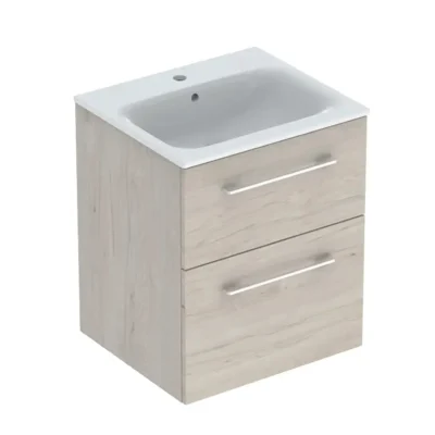Geberit Selnova Square - izlietnes skapis 64x54x48 cm, ar izlietni, 2 atvilktnēm, gaišs Nuss Hickory 501.235.00.1