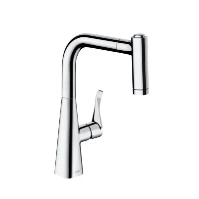 Hansgrohe Metris - virtuves izlietnes vienas sviras maisītājs 220 ar izvelkamu trauku dušu, hromēts 14834000
