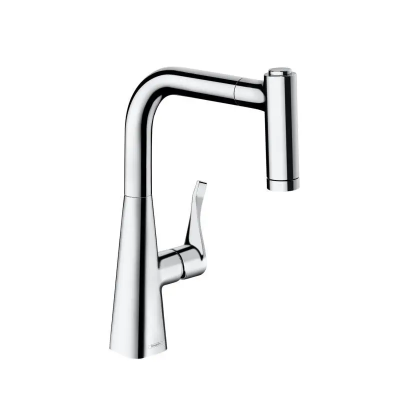 Hansgrohe Metris - virtuves izlietnes vienas sviras maisītājs 220 ar izvelkamu trauku dušu, hromēts 14834000