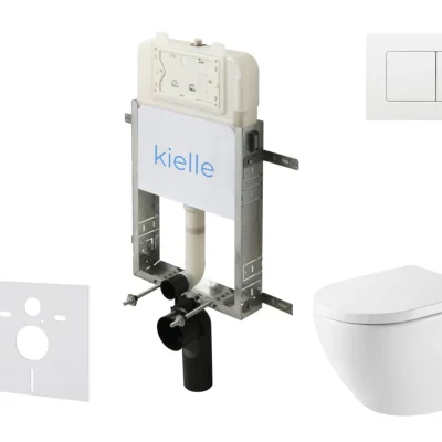 kielle Genesis New - komplekts priekšsienas montāžai, WC Oudee, Vortex Rimless+, Softclose sēdeklis un vadības plate Gemini New III, spīdīgi balts 30528SZ70