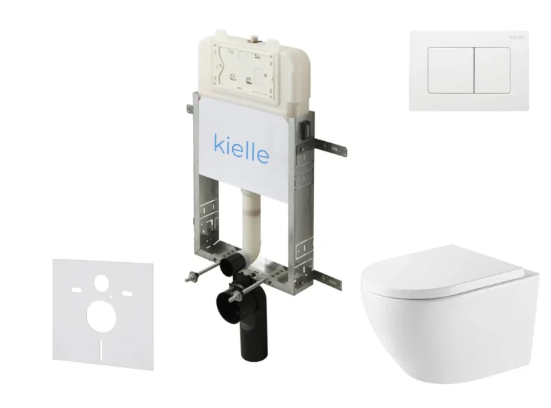 kielle Genesis New - komplekts priekšsienas montāžai, WC Oudee, Vortex Rimless+, Softclose sēdeklis un vadības plate Gemini New III, spīdīgi balts 30528SZ70