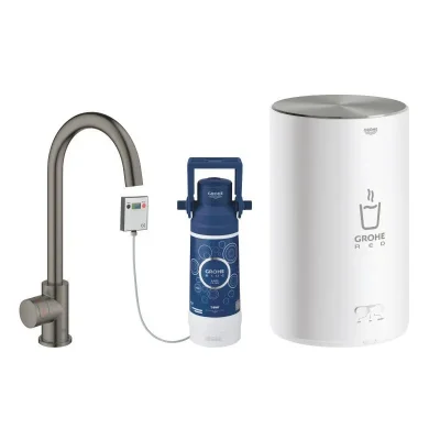 Grohe Red - virtuves izlietnes vārsts Mono ar boileri un ūdens filtru, boilera izmērs M, Hard Graphite birstēts 30085AL1