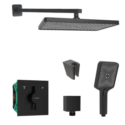 Hansgrohe/Kielle - dušas komplekts ar zemapmetuma maisītāju un montāžas korpusu, matēti melns SANI21HKK401