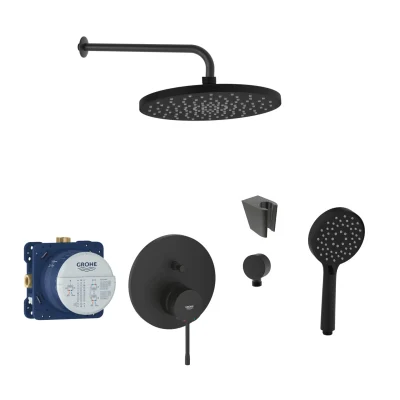 Grohe/Kielle - dušas komplekts ar maisītāju un zemapmetuma montāžas korpusu, matēti melns SANI21GKK407