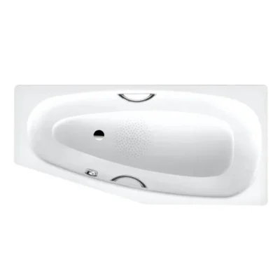 Kaldewei Advantage - Asimetriska vanna Mini Star kreisā 833, 157x75/50 cm, ar rokturu caurumiem, pretslīdes, pērļu efekts, balta 224930003001