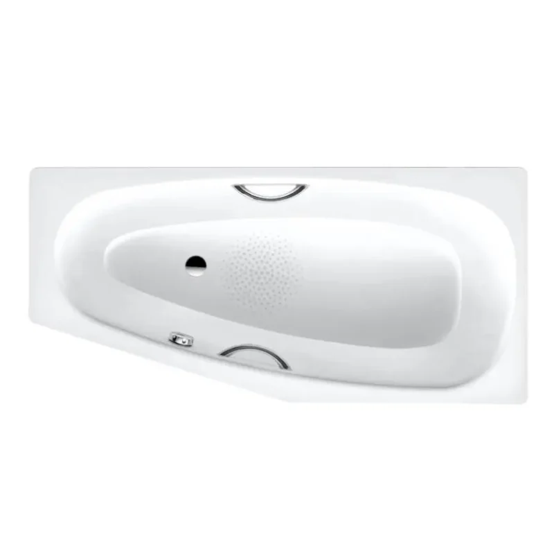 Kaldewei Advantage - Asimetriska vanna Mini Star kreisā 833, 157x75/50 cm, ar rokturu caurumiem, pretslīdes, pērļu efekts, balta 224930003001