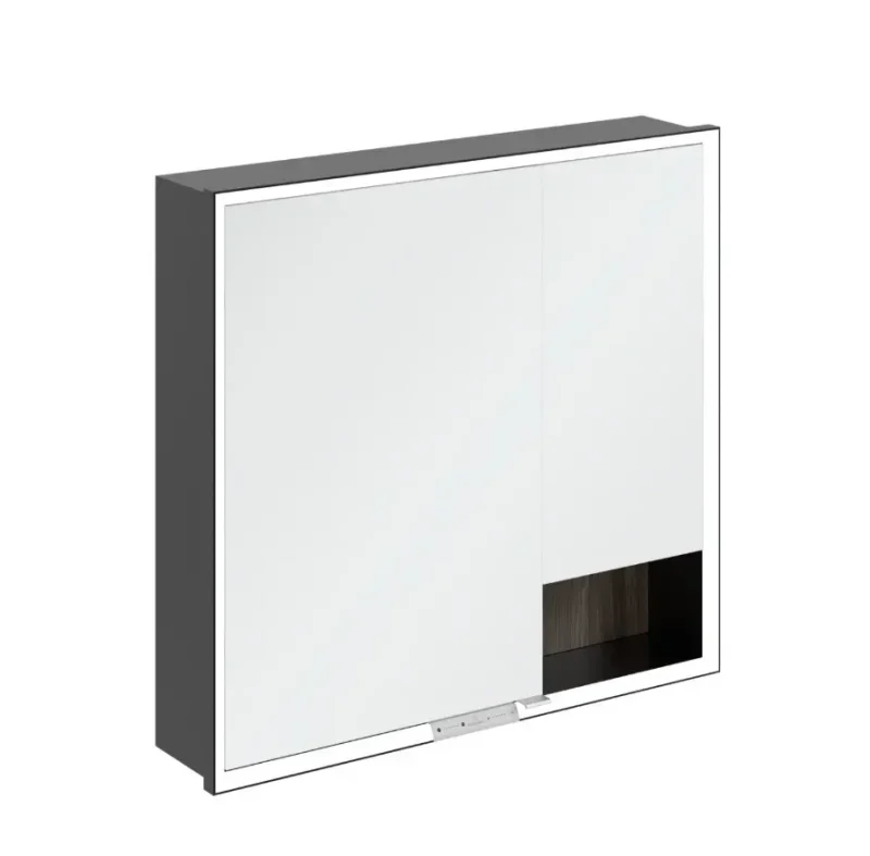 Villeroy & Boch My View+ - spoguļskapis ar LED apgaismojumu 80x75x17 cm, 2 durvis, akmens ozols/melns matēts B48280RK