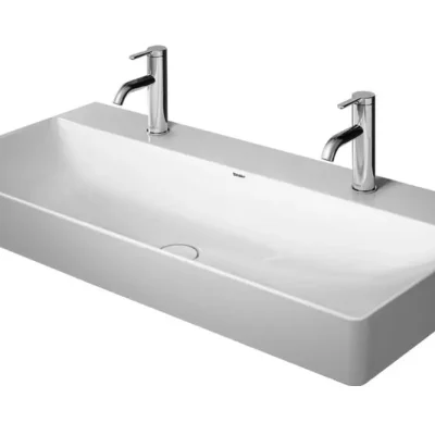 Duravit DuraSquare - mēbeļu dubultā izlietne 100x47 cm, ar 2 jaucējkrāna caurumiem, DuraCeram, Alpu balts 2353100072