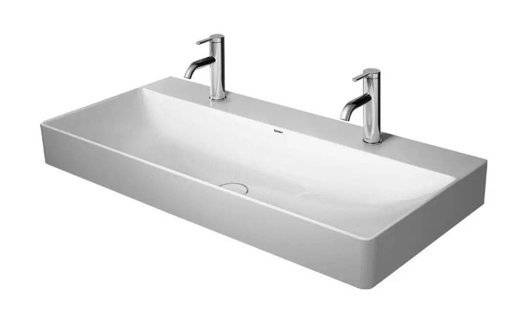 Duravit DuraSquare - mēbeļu dubultā izlietne 100x47 cm, ar 2 jaucējkrāna caurumiem, DuraCeram, Alpu balts 2353100072
