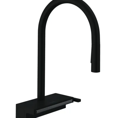 Hansgrohe M81 - virtuves izlietnes maisītājs Aquno Select 170 ar izvelkamu dušu un plakanu dušas strūklu, matēti melns 73837670