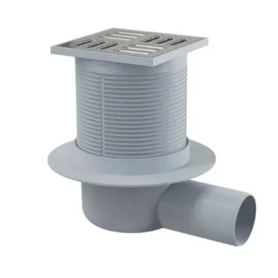 Alcadrain vannas istabas notekas - grīdas noteka, sānu, 11x11 cm, diametrs 5 cm, nerūsējošais tērauds/plastmasa APV31