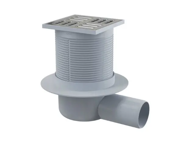 Alcadrain vannas istabas notekas - grīdas noteka, sānu, 11x11 cm, diametrs 5 cm, nerūsējošais tērauds/plastmasa APV31
