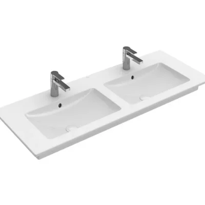 Villeroy & Boch Venticello - mēbeles dubultizlietne 130x50 cm, ar pārplūdi, 2 caurumiem jaucējkrānam, Alpu balts 4111DL01
