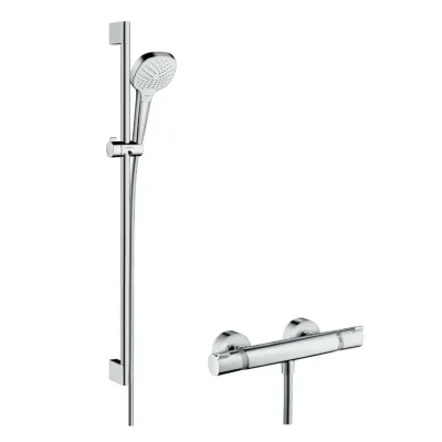 Hansgrohe Croma Select E - dušas komplekts Vario ar termostata maisītāju, dušas stienis 90 cm, 3 strūklas, balts / hromēts 27082400