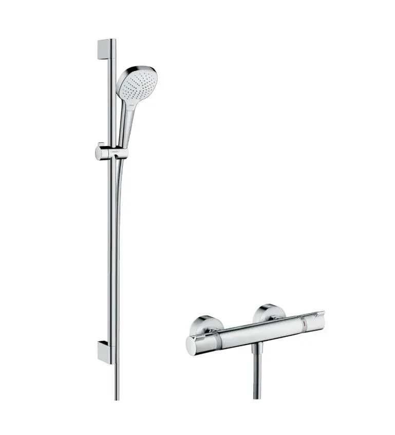 Hansgrohe Croma Select E - dušas komplekts Vario ar termostata maisītāju, dušas stienis 90 cm, 3 strūklas, balts / hromēts 27082400