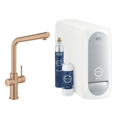 Grohe Blue Home - virtuves izlietnes maisītājs ar dzesēšanas iekārtu un ūdens filtru, Warm Sunset birstēts 31454DL1