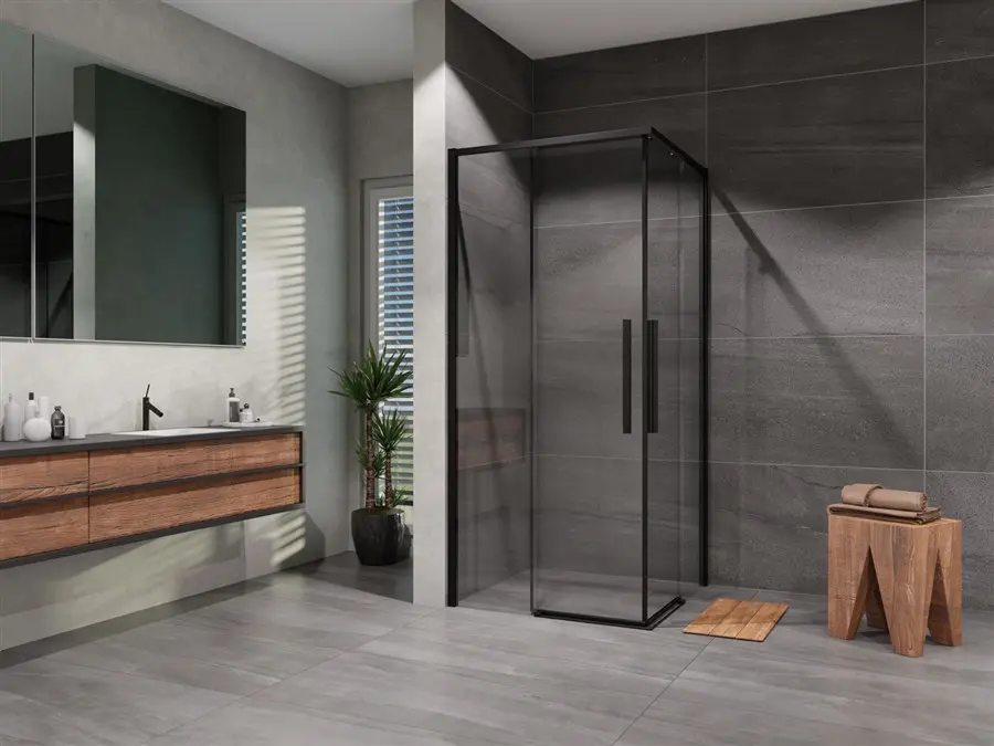 Lansanit LUX Slim Alvaro - dušas kabīne Black Line 90x90 cm, matēti melns/caurspīdīgs stikls LAN01013