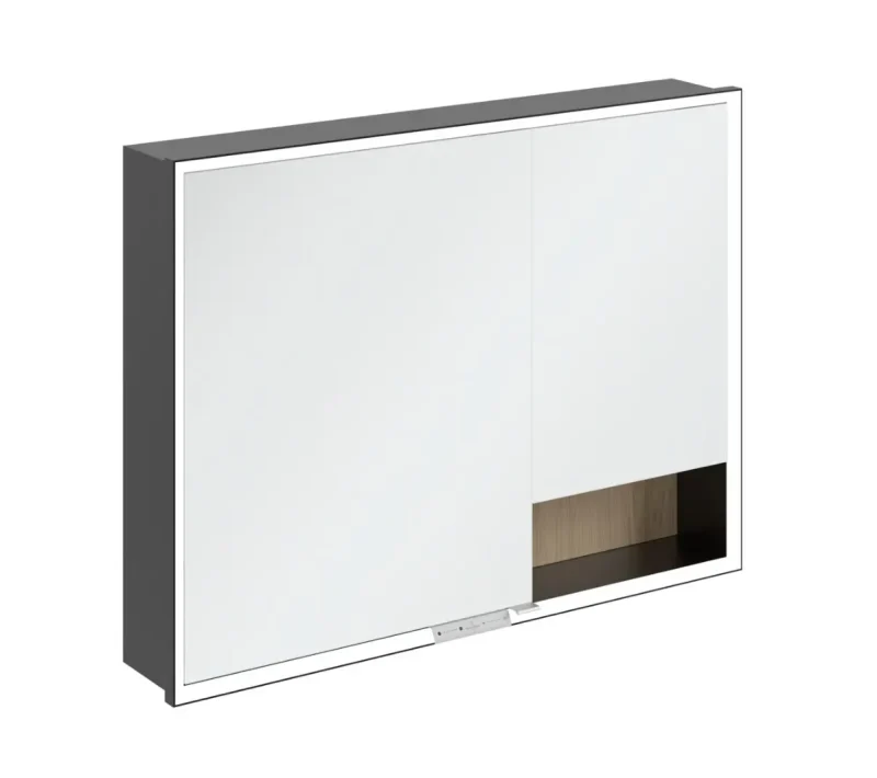 Villeroy & Boch My View+ - spoguļskapītis ar LED apgaismojumu 100x75x17 cm, 2 durvis, Nordic Oak/matēti melns B48210VJ