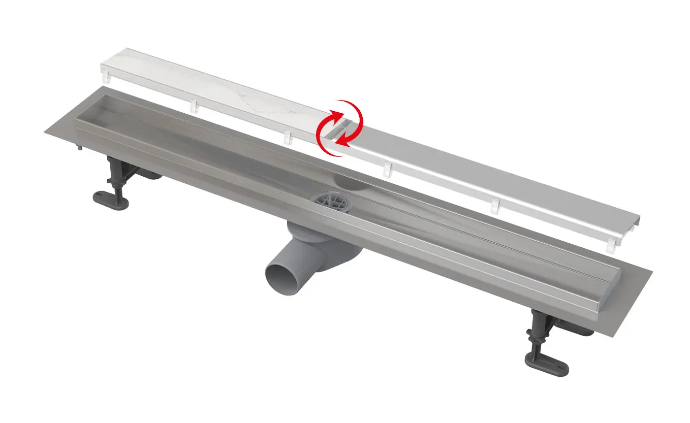 Alcadrain dušas notekas - dušas noteka Double Fit and Go 85 cm, komplektā ar resti, nerūsējošais tērauds APZ13-DOUBLE9-850