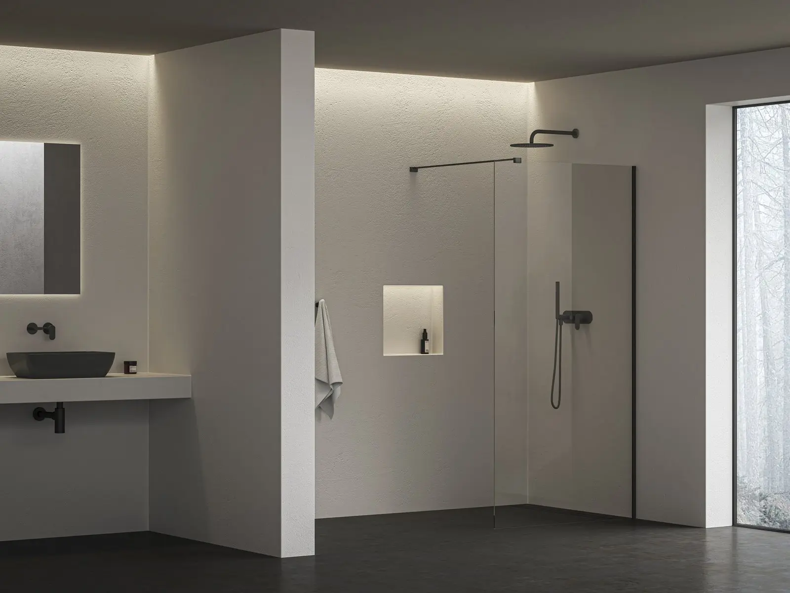 Ravak Walk-In - Walk-In dušas siena, 100x200 cm, melns/caurspīdīgs stikls GW9WA0300Z1C