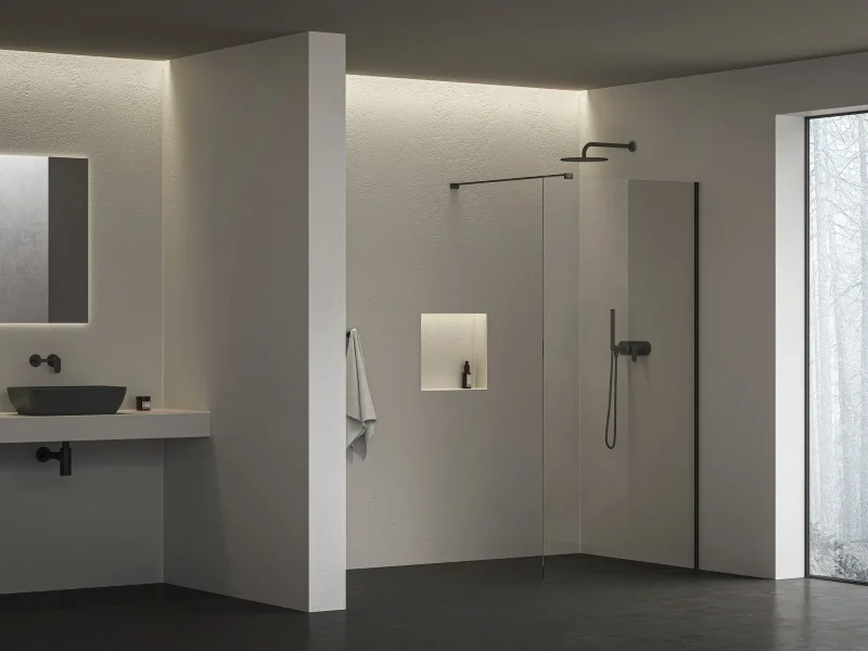 Ravak Walk-In - Walk-In dušas siena, 120x200 cm, melns/caurspīdīgs stikls GW9WG0300Z1C