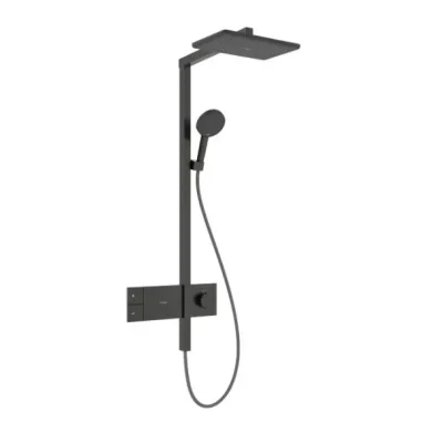 Hansgrohe Raindance Alive Q - dušas komplekts ar termostatu, 21x34 cm, 3 strūklas veidi, EcoSmart, hroms melns birstēts 24581340