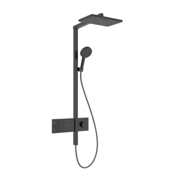 Hansgrohe Raindance Alive Q - dušas komplekts ar termostatu, 21x34 cm, 3 strūklas veidi, EcoSmart, hroms melns birstēts 24581340