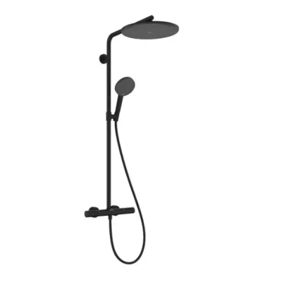 Hansgrohe Raindance Alive S Puro - dušas komplekts ar termostatu, 21x34 cm, 3 strūklas veidi, matēti melns 24592670