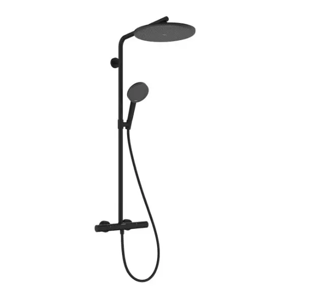 Hansgrohe Raindance Alive S Puro - dušas komplekts ar termostatu, 21x34 cm, 3 strūklas veidi, matēti melns 24592670