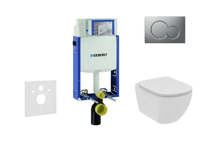Geberit Kombifix - komplekts no priekšsienas elementa, piekaramā WC un WC sēdekļa Ideal Standard Tesi, vadības plate Sigma 01, Rimless, SoftClose, hroms matēts 110.302.00.5 NE3