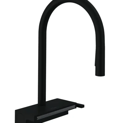 Hansgrohe M81 - virtuves izlietnes maisītājs Aquno Select 170 ar izvelkamu dušu un plakanu dušas strūklu, sBox, matēti melns 73831670
