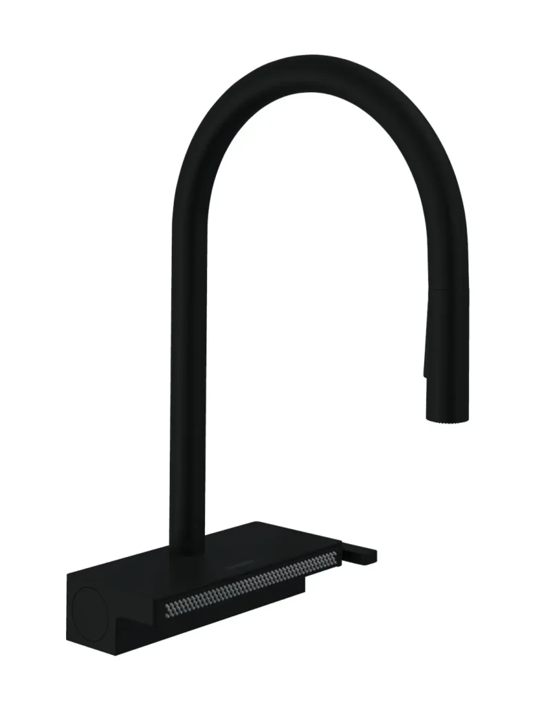 Hansgrohe M81 - virtuves izlietnes maisītājs Aquno Select 170 ar izvelkamu dušu un plakanu dušas strūklu, sBox, matēti melns 73831670