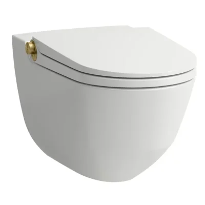 Laufen Cleanet Riva - elektroniskais bidē ar keramiku, piekarināms, Rimless, SoftClose, LCC, balts/pulēts zelts H8206914010001