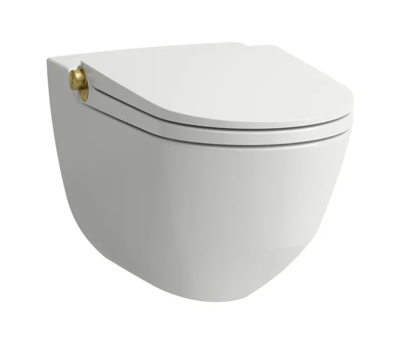 Laufen Cleanet Riva - elektroniskais bidē ar keramiku, piekarināms, Rimless, SoftClose, LCC, balts/pulēts zelts H8206914010001