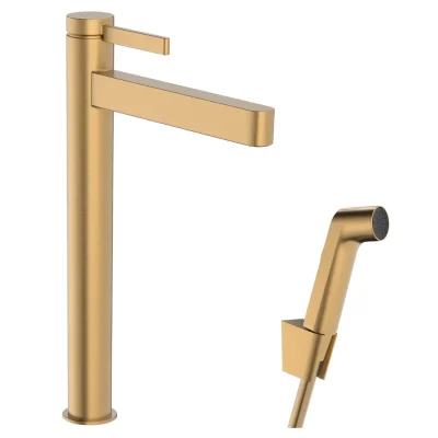 Hansgrohe Finoris - izlietnes maisītājs ar Push-Open noteces komplektu un bidē dušu, EcoSmart, birstēta bronza 76220140