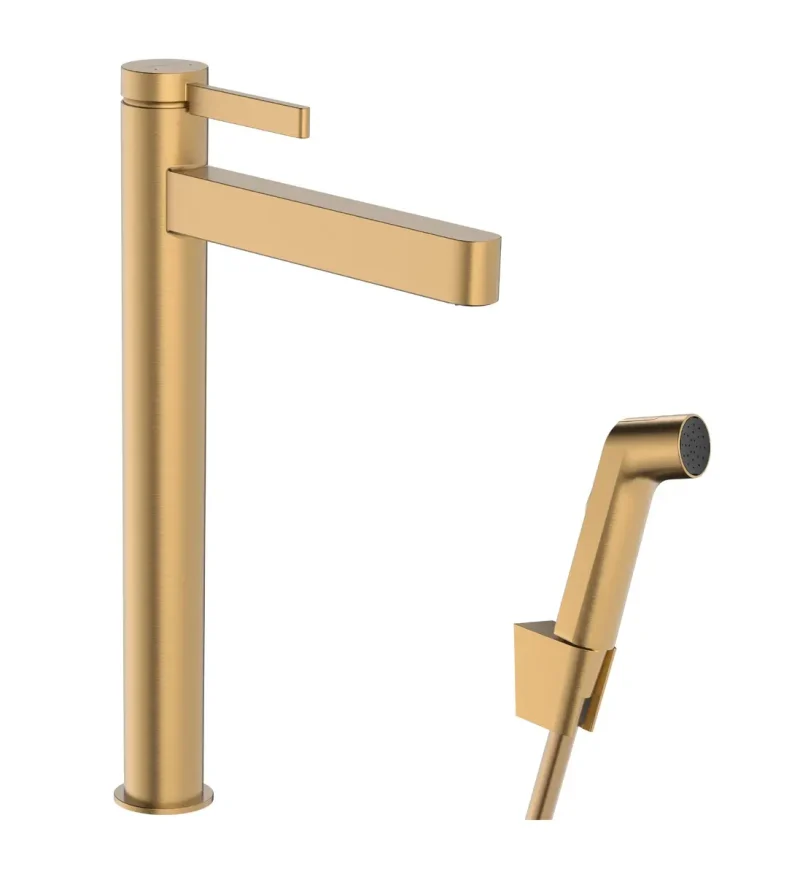 Hansgrohe Finoris - izlietnes maisītājs ar Push-Open noteces komplektu un bidē dušu, EcoSmart, birstēta bronza 76220140