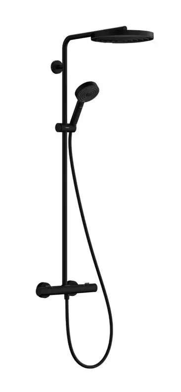 Hansgrohe Pulsify S Puro - dušas komplekts ar termostatu, diametrs 26 cm, 3 strūklas veidi, matēti melns 24236670
