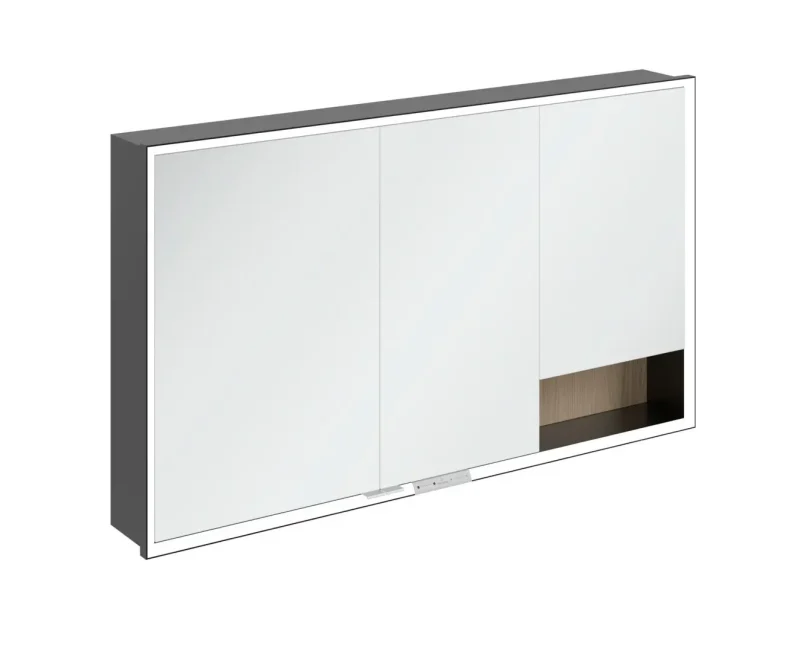 Villeroy & Boch My View+ - spoguļskapītis ar LED apgaismojumu 130x75x17 cm, 3 durvis, ozols ziemeļniecisks/melns matēts B48213VJ