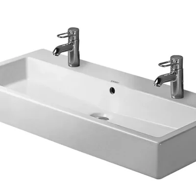 Duravit Vero - dubultā izlietne 100x47 cm, ar pārplūdi, 2 jaucējkrāna caurumiem, Alpu balts 0454100024