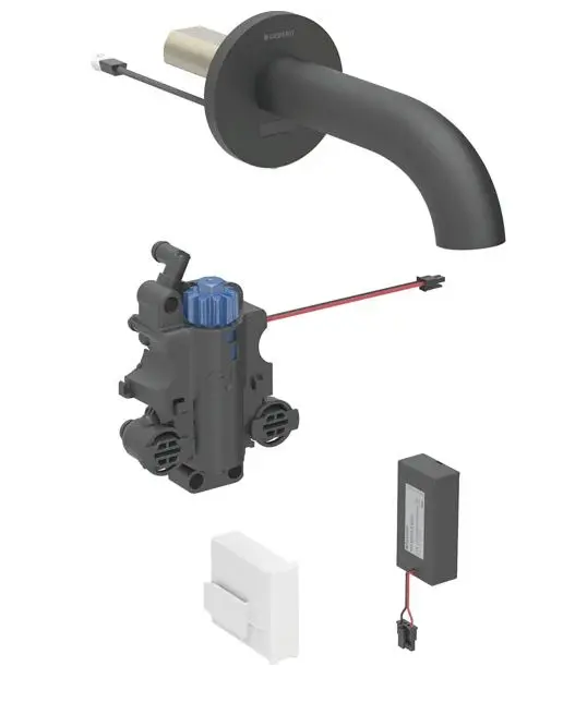 Geberit Piave - elektronisks termostatisks izlietnes maisītājs zemapmetuma montāžai, darbība ar baterijām, easy to clean, matēti melns 116.288.14.1