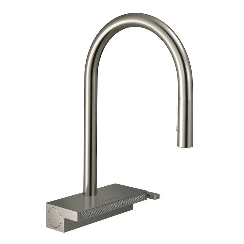 Hansgrohe M81 - virtuves izlietnes maisītājs Aquno Select, ar izvelkamu izteku un plakanu dušas strūklu, nerūsējošais tērauds 73837800