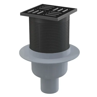 Alcadrain grīdas notekas - taisns grīdas notekas komplekts, 11x11 cm, diametrs 5 cm, kombinēts smaku slazds SMART, nerūsējošais tērauds matēti melns/plastmasa APV32BLACK