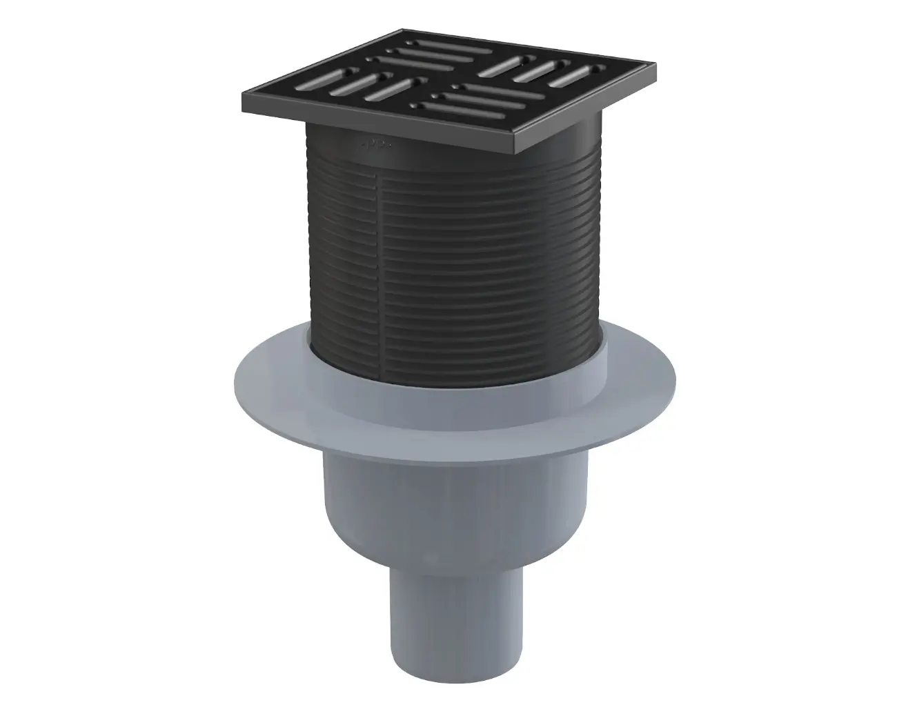 Alcadrain grīdas notekas - taisns grīdas notekas komplekts, 11x11 cm, diametrs 5 cm, kombinēts smaku slazds SMART, nerūsējošais tērauds matēti melns/plastmasa APV32BLACK