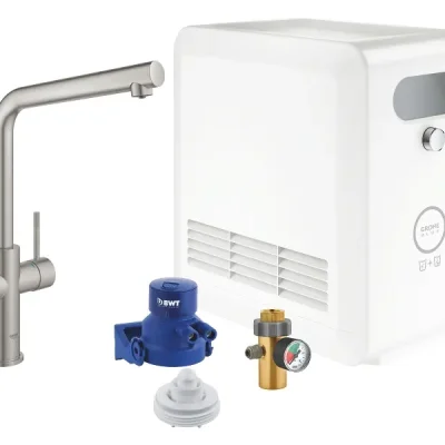 Grohe Blue Professional - virtuves izlietnes maisītājs ar dzesēšanas iekārtu un ūdens filtru, SuperSteel 31347DC3