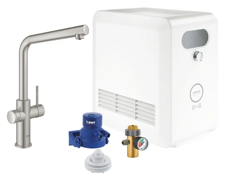 Grohe Blue Professional - virtuves izlietnes maisītājs ar dzesēšanas iekārtu un ūdens filtru, SuperSteel 31347DC3