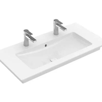Villeroy & Boch Venticello - mēbeļu izlietne 100x50 cm, ar pārplūdi, 2 jaucējkrāna caurumiem, CeramicPlus, Alpu balts 4104AK01