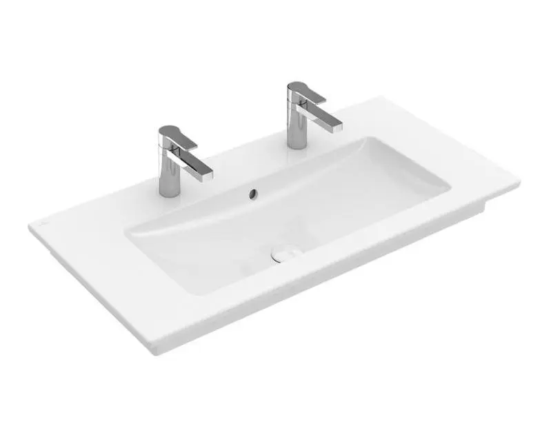 Villeroy & Boch Venticello - mēbeļu izlietne 100x50 cm, ar pārplūdi, 2 jaucējkrāna caurumiem, CeramicPlus, Alpu balts 4104AK01