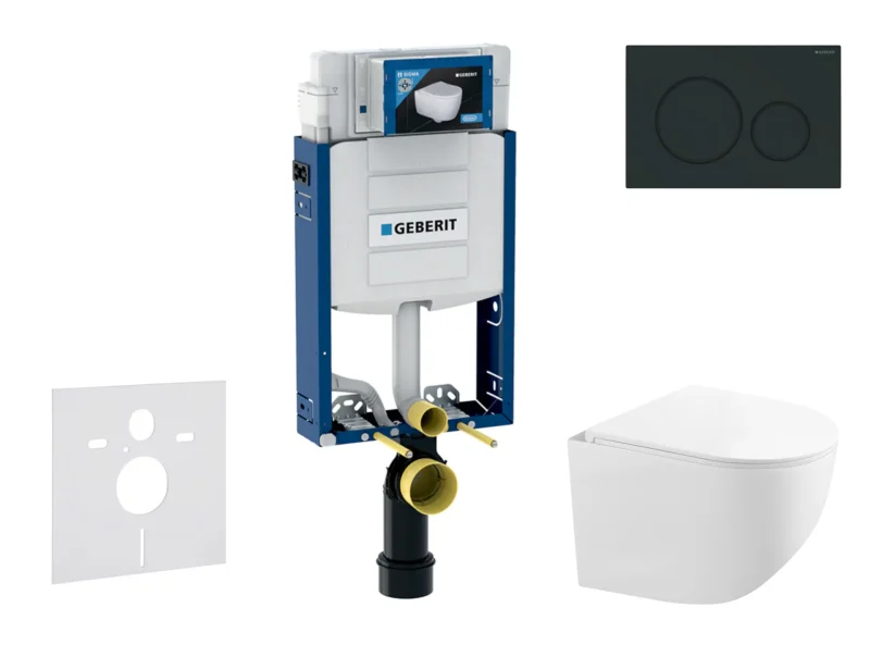 Geberit Kombifix - komplekts, priekšsienas elements, kompaktais WC Gaia ar Softclose sēdekli un Sigma20 vadības plati, melns matēts/melns SANI15CA5122