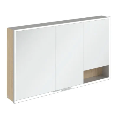 Villeroy & Boch My View+ - spoguļskapītis ar LED apgaismojumu 130x75x17 cm, 3 durvis, Nordic Oak/Pelēks A48113VJ